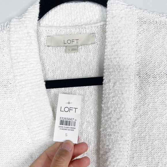 New LOFT S White Navy Blue Striped V Neck Pocket Long Cardigan Sweater Cotton - Picture 7 of 12